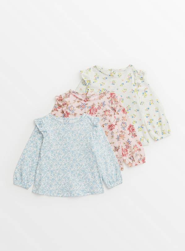 Floral Frill Long Sleeve Tops 3 Pack 9-12 months